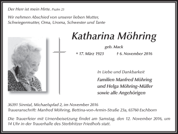 Traueranzeige von Katharina Möhring 