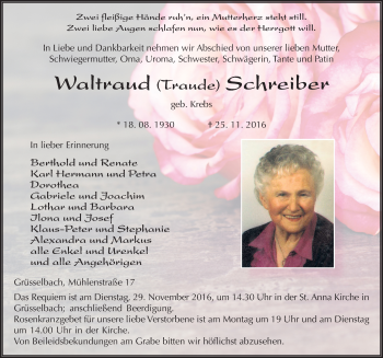 Traueranzeige von Waltraud Schreiber 