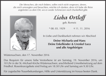 Traueranzeige von Lioba Ortloff 