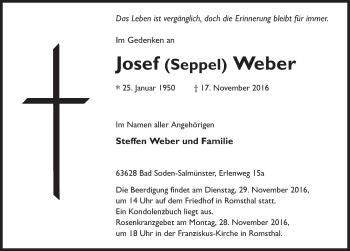 Traueranzeige von Josef Weber 