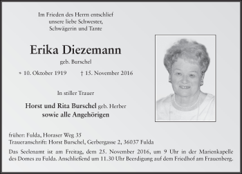 Traueranzeige von Erika Diezemann 