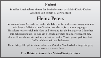 Traueranzeige von Heinz Peters 
