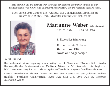 Traueranzeige von Marianne Weber 