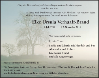 Traueranzeige von Elke Ursula Verhaaff-Brand 