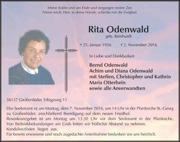 Traueranzeige von Rita Odenwald 