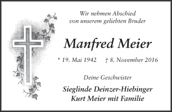 Traueranzeige von Manfred Meier 