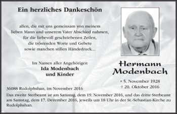 Traueranzeige von Hermann Modenbach 