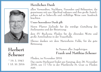 Traueranzeige von Herbert Scheuer 