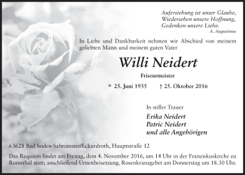 Traueranzeige von Willi Neidert 