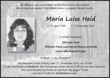 Traueranzeige von Maria Luise Heid 