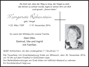 Traueranzeige von Margarethe Rabenstein 