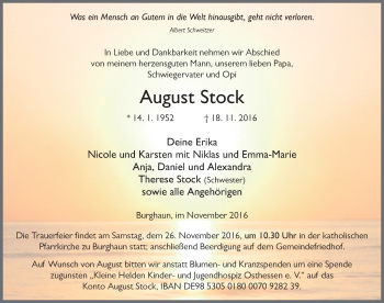Traueranzeige von August Stock 