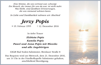 Traueranzeige von Jerzy Popis 