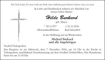 Traueranzeige von Hilde Burkard 