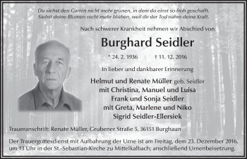 Traueranzeige von Burghard Seidler 