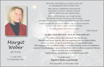 Traueranzeige von Margit Weber 
