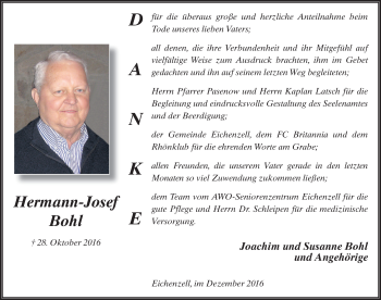Traueranzeige von Hermann-Josef Bohl 