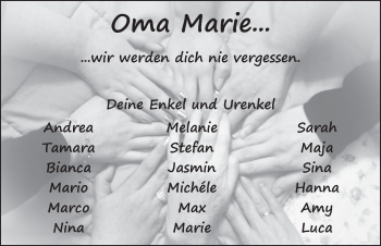 Traueranzeige von Marie Schmantowski 