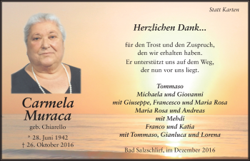 Traueranzeige von Carmela Muraca 