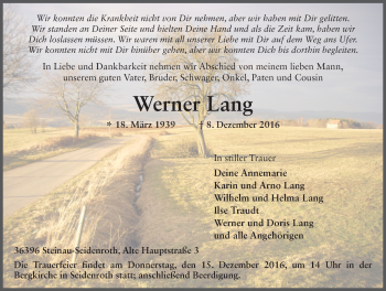 Traueranzeige von Werner Lang 