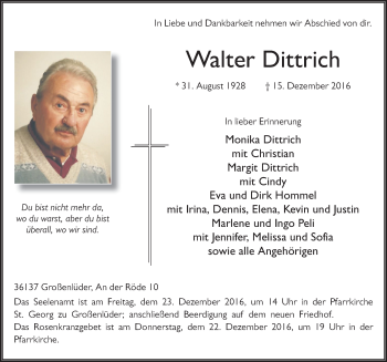 Traueranzeige von Walter Dittrich 