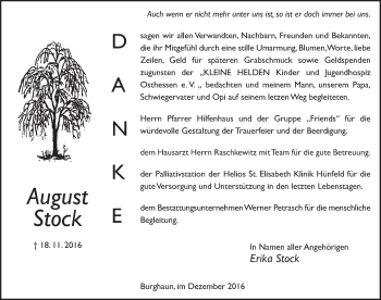Traueranzeige von August Stock 