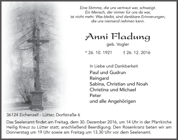 Traueranzeige von Anni Fladung 