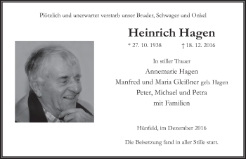 Traueranzeige von Heinrich Hagen 
