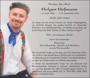 Traueranzeige von Holger Hofmann 