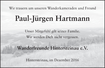 Traueranzeige von Paul-Jürgen Hartmann 