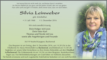 Traueranzeige von Silvia Leinweber 