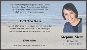 Traueranzeige von Stefanie Merz 