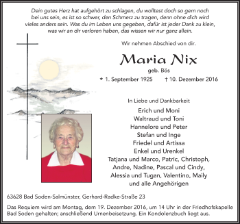 Traueranzeige von Maria Nix 