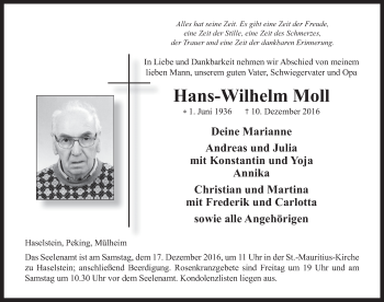 Traueranzeige von Hans-Wilhelm Moll 