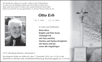 Traueranzeige von Otto Erb 