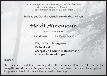 Traueranzeige von Heidi Jünemann 