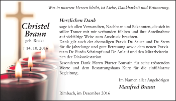 Traueranzeige von Christel Braun 