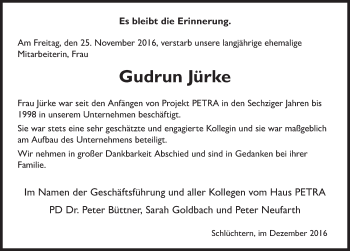 Traueranzeige von Gudrun Jürke 