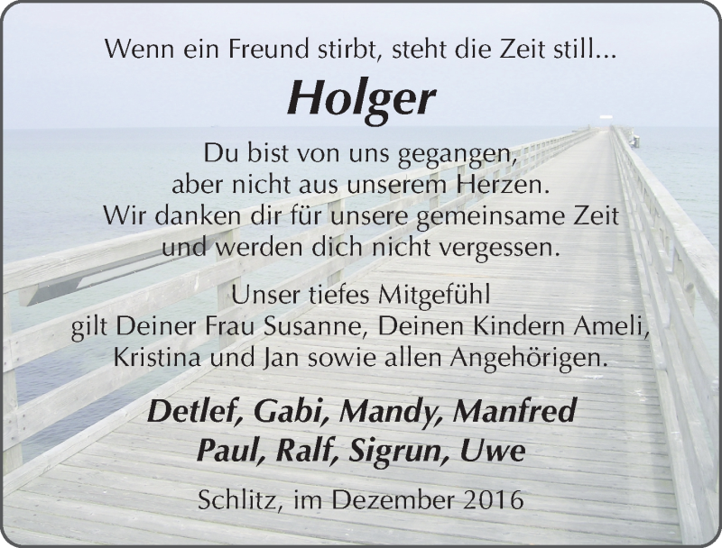  Traueranzeige für Holger Hofmann vom 21.12.2016 aus 