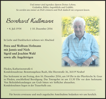 Traueranzeige von Bernhard Kullmann 