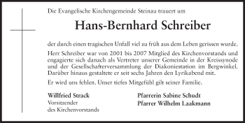 Traueranzeige von Hans-Bernhard Schreiber 