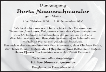Traueranzeige von Berta Neuenschwander 