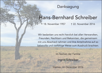 Traueranzeige von Hans-Bernhard Schreiber 