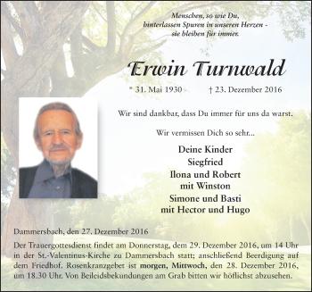 Traueranzeige von Erwin Turnwald 
