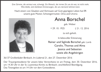 Traueranzeige von Anna Borschel 