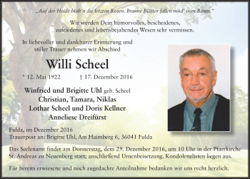 Traueranzeige von Willi Scheel 