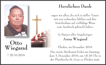 Traueranzeige von Otto Wiegand 