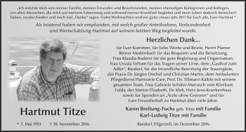 Traueranzeige von Hartmut Titze 
