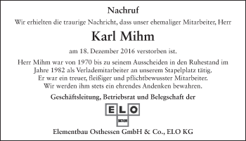 Traueranzeige von Karl Mihm 