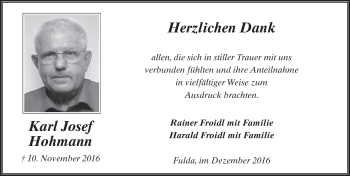 Traueranzeige von Karl Josef Hohmann 